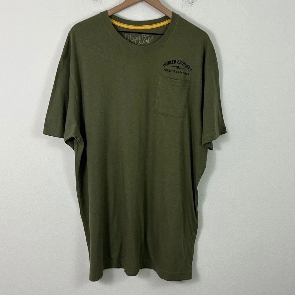 Howler Brothers Creative Creatures Fish Graphic Pocket T-Shirt Olive Green XXL